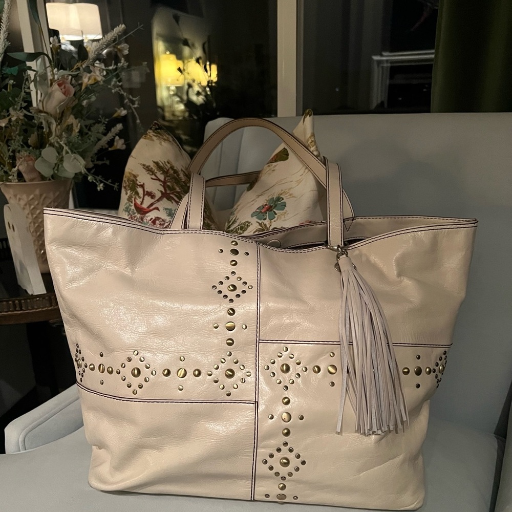 Elegant Cream HOBO Tote Bag with Gold Accents